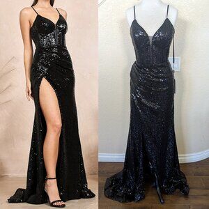 Black Sequin Sweetheart Neck Sleeveless Corset Formal Prom Evening Dress 10